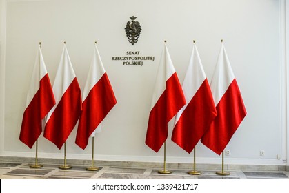 Warsaw, Poland- March 2019: 
Entrance To Senate The Upper House Of The Polish Parliament