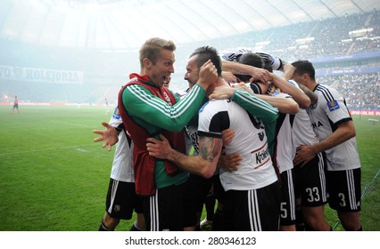 WARSAW, POLAND - MAY 02, 2015: Polish Football League Cup Final Legia Warsaw - Lech Poznan, O/p: Marek Saganowski Celebrates With His Teammates