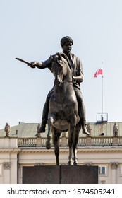 Warsaw, Poland, MAY 03, 2016 - The Prince Józef Antoni Poniatowski Statue In Front Of The Presidential Palace