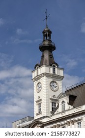 WARSAW, POLAND - MAY 17, 2022:  Exterior View Of The Clock Tower On Brokerage House Of Bank Handlowy On Senatorska