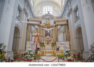 WARSAW, POLAND - MAY, 2018: Cityscape. Walking Warsaw Streets. Church Of The Assumption Of The Virgin Mary And St. Joseph (Carmelite Church) In Warsaw, Poland.