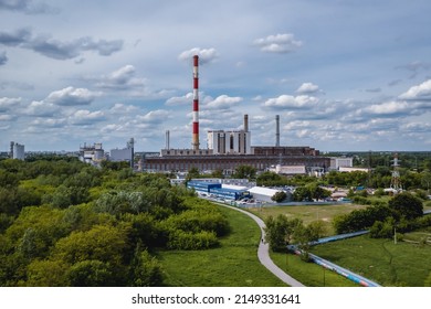 Warsaw, Poland - May 24, 2021: Drone photo of Zeran heat power station in Warsaw city