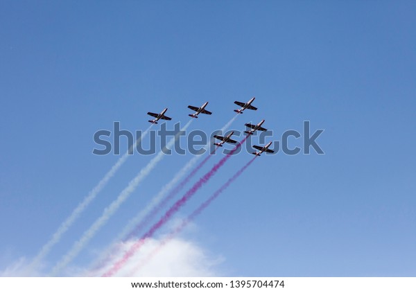 WARSAW, POLAND, May 3: Planes on army parade on\
May 3, 2019 in Warsaw,\
Poland.