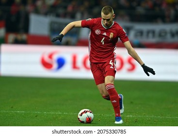 WARSAW, POLAND - NOVEMBER 15, 2021: World Cup 22 Qatar Qualification Gropup Stage Match Poland - Hungary, Attila Szalai (Hungary) 