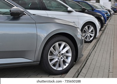 Warsaw, Poland - October, 09, 2017: Skoda cars in a row on the parking during presentation.