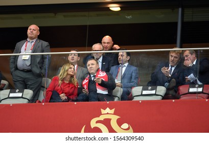 Warsaw, Poland, October 13, 2019: EURO 2020 Qualifing Round, Group Stage, Poland Wins 2:0 With Macedonia On PGE Narodowy.
Jacek Kurski, Zbigniew Boniek