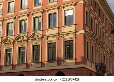 Warsaw, Poland - October 2, 2022: Building With Many Windows In Warsaw City. European Building, Urban Street View