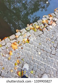 WARSAW, POLAND - OCTOBER 6, 2017: Pavement By The River At Wilanów Palace Facade In Autumn.