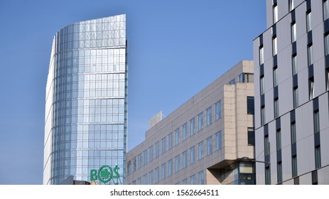 Warsaw, Poland.17 November 2019. Holiday Inn Warsaw City Centre. The 15-storey Holiday Inn Warsaw-City Center Features 254 Rooms, Conference Facilities, A Bar, A Restaurant And A Gym.