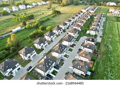 Warsaw, Single-family Housing Estate In Warsaw's Wilanów District, House Construction, Green Fields.