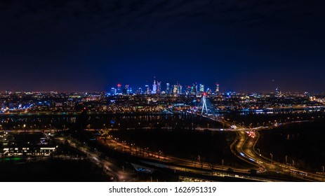 Warsaw View Night Drone Photography