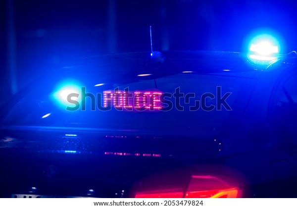 WarsawMasoviaPoland-08.15.2021: The night police\
check on the\
street