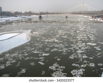 Warsaw/Poland - 10.24.2006: Ice on the frozen Vistula river in Warsaw.