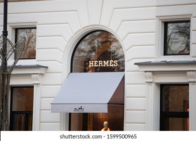 Warsaw/Poland December 12, 2019
Hermes Shop. Hermes Is A High-end Retailer Carrying The Luxury Brand's Apparel, Handbags, Scarves & Other Accessories.