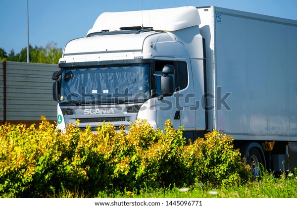 Warshaw region, Poland - June, 30, 2019: truck on\
a parking in Poland