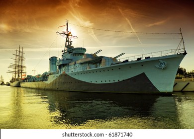 Warship Grom-class destroyer serving in the Polish Navy during World War II, currently preserved as a museum ship in Gdynia, Poland.