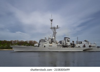 WARSHIP - A Modern French Navy Frigate Sails On The Sea