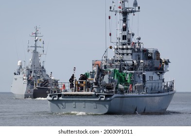 WARSHIPS - Minehunters Of Polish Navy Sailing On The Sea