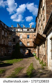 Warszawa / Poland - 05.16.2020: Old Tenement Houses To Praga / Warsaw. Squalid, Seedy Buildings Of The Poor Disctrict.