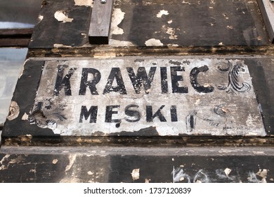 Warszawa, Poland - 05.16.2020: Old Tenement Houses To Praga, Warsaw. Squalid, Seedy Buildings Of The Poor Disctrict. Advertising Signboard.