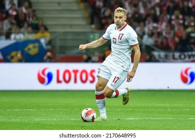 WARSZAWA, POLAND - JUNE 14, 2022: UEFA Nations League division A group 4 match Poland vs Belgium 0:1. In action Szymon Zurkowski.