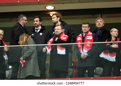 WARSZAWA, POLAND - MARCH 24, 2019: UEFA Euro 2020 Draws Poland - Latvia
O/p: Jacek Kurski, Witold Banka, Zbigniew Boniek