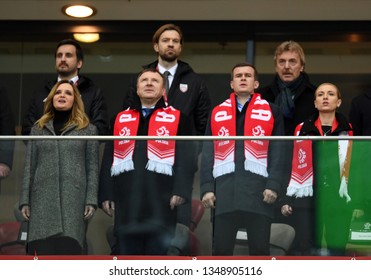 WARSZAWA, POLAND - MARCH 24, 2019: UEFA Euro 2020 Draws Poland - Latvia
O/p: Jacek Kurski, Witold Banka, Zbigniew Boniek