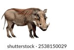 Warthog are pigs who live in semi open habitats, arid regions, in sub Saharan Africa. Know from two species the desert - Phacochoerus aethiopicus - and common P. africanus. Isolated white background