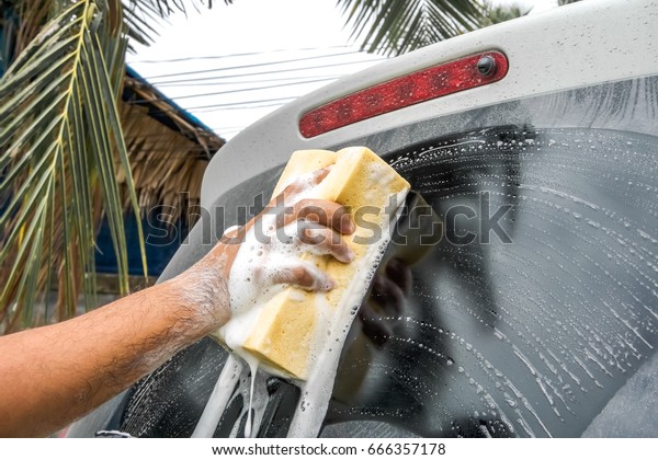 Wash the car and full of\
foam bubble.
