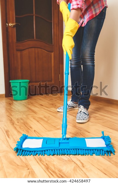 Wash Wood Floor Mop Housekeeping Concept Stock Photo Edit