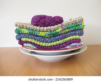 Washable crocheted and knitted dishcloths from wool