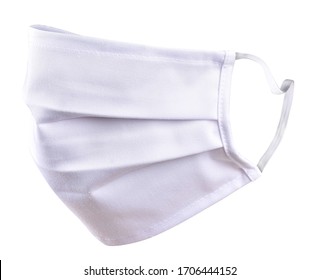 Washable Face Mask Protection Alternative To Surgical Mask. Protection Against Coronavirus. White Cotton Face Mask Isolated On White Background. 