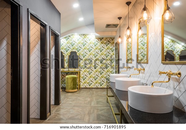 Washbasins Mirrors Public Toilet Luxury Hotel Stock Photo Edit