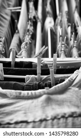 Washed clothes on a drying rack