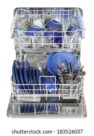 Washed dishes in the dish washer machine