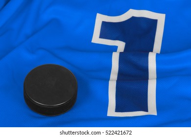 Washer And Blue Hockey Jersey With The Number One. Texture, Background, Hockey