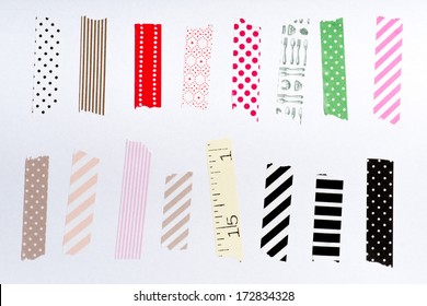 Washi Tape, Masking Tape Pieces, Isolated, White Background.