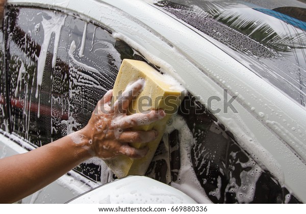 Washing car and fully of\
foam bubble.