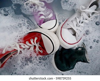 Washing Dirty Sneakers Cleaning Shoeswashing Sneakers Stock Photo ...
