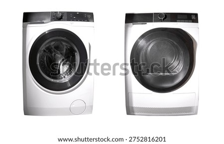 Washing and drying machine isolated on white background. Washer and dryer appliances