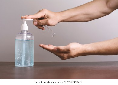 Washing hands with alcohol gel sanitizer, dirty skin care hygiene concept. prevent the spread of germs and bacteria and avoid infections coronavirus (covid 19) at home. - Shutterstock ID 1725891673