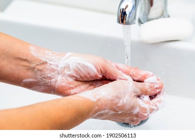 Washing hands using medical instructions to protect against viruses step by step. Coronavirus prevention.