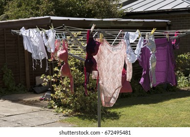 Washing Hanging To Dry On A Rotary Clothes Line