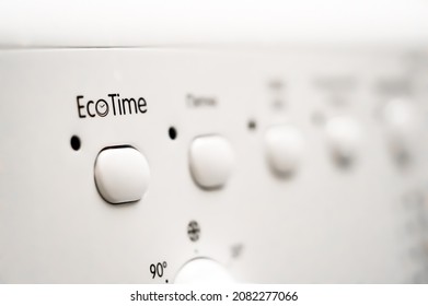 Washing Machine Control Panel. Regime EcoTime. Buttons For Switching Modes Of Operation. Selective Focus