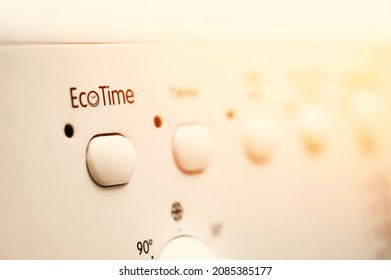 Washing Machine Control Panel. Regime EcoTime. Buttons For Switching Modes Of Operation. Selective Focus