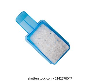 Washing powder dispenser with dry washing powder inside. Isolated on a white background.