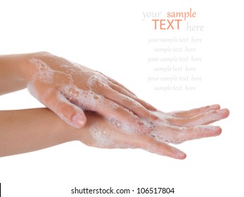 Washing Teenager Hands Isolated On White Background