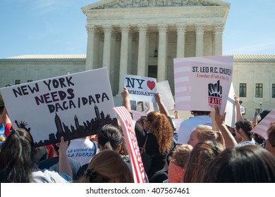 WASHINGTON APRIL 18:  Supporters Of President Obama's DAPA And DACA Policies On Immigration And Deportation Gathered At The Supreme Court During Oral Argument In Washington, DC On April 18, 2016.