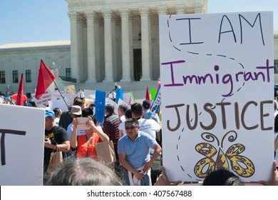 WASHINGTON APRIL 18:  Supporters Of President Obama's DAPA And DACA Policies On Immigration And Deportation Gathered At The Supreme Court During Oral Argument In Washington, DC On April 18, 2016.