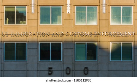 WASHINGTON - April 6 2019: The Sun Sets Upon The United States Immigration And Customs Enforcement (ICE) Headquarters.